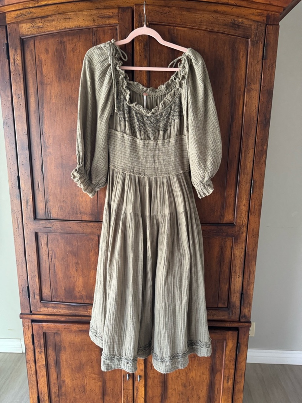 Free People Toledo Midi Dress Cotton Gauze Boho Gypsy Renaissance Medium - Picture 5 of 8